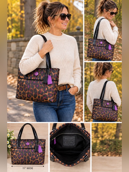 Coach Handbags - Coach F25282 Leopard Print Purple Patent Shoulder Bag Purse